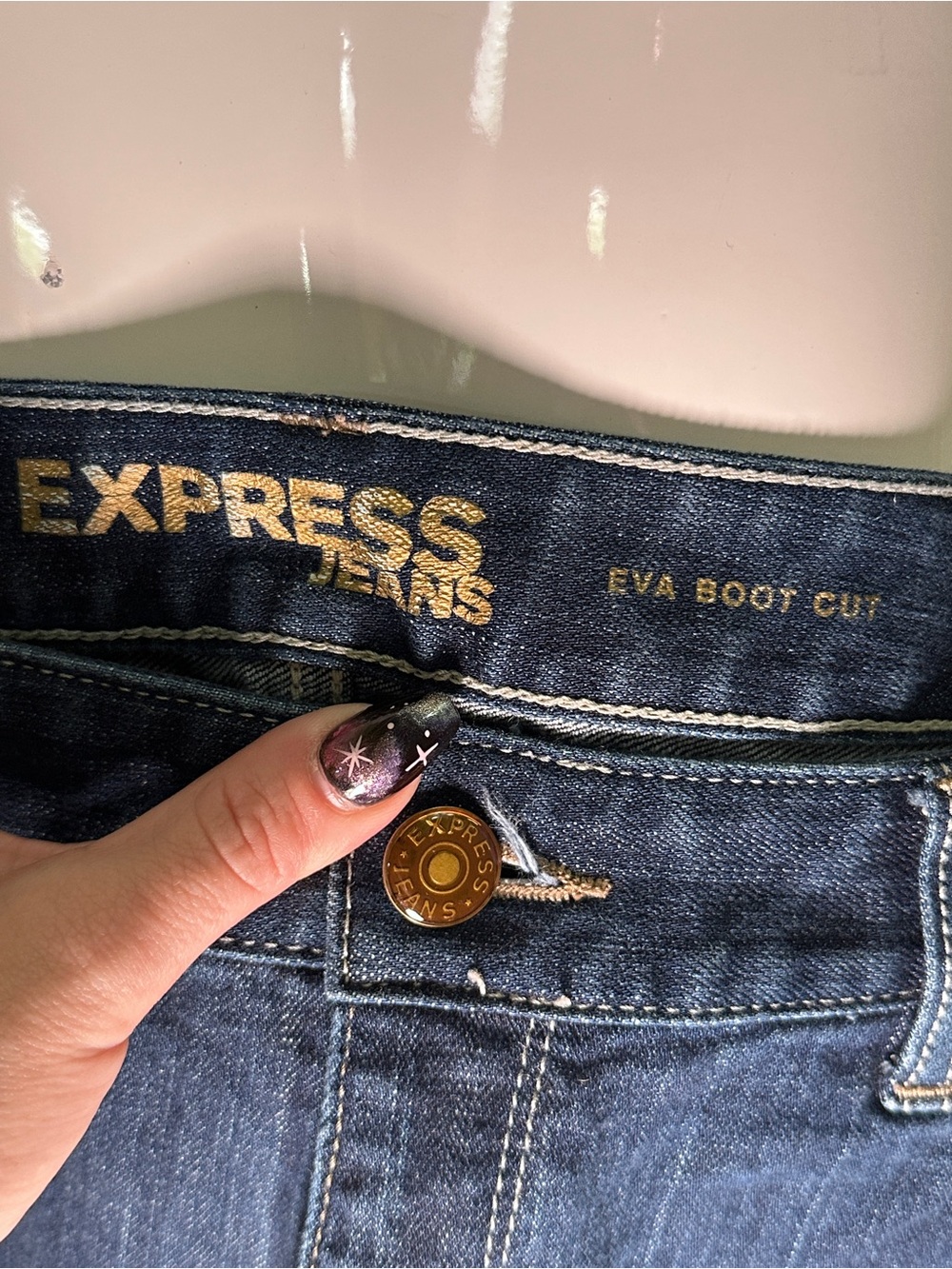 Express Eva Boot Cut Jeans in Indigo Blue